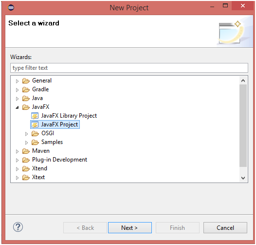 JavaFX with Eclipse installed the new software enable us2